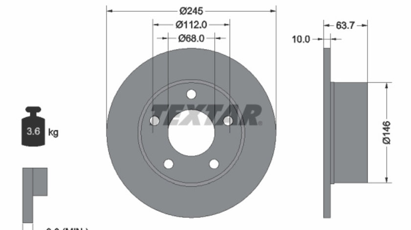 Disc frana puntea spate (92057503 TEXTAR) AUDI,AUDI (FAW),SKODA,VW,VW (SVW)