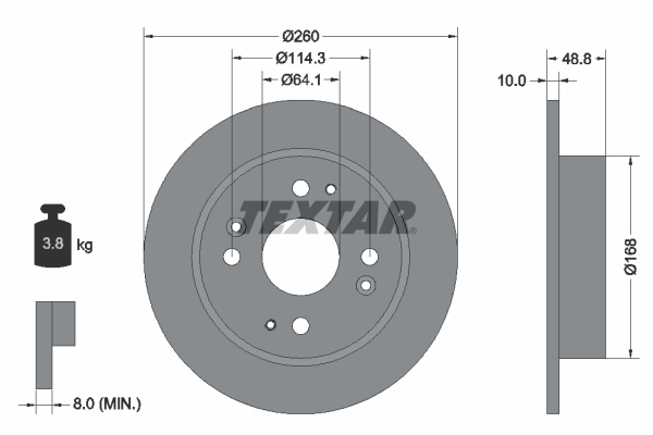 Disc frana puntea spate (92081700 TEXTAR) ACURA,HONDA,HONDA (GAC),ROVER