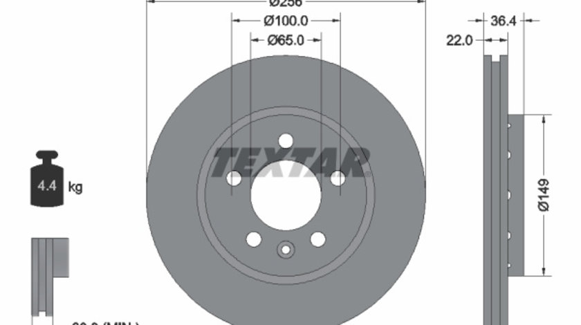 Disc frana puntea spate (92098603 TEXTAR) AUDI,SEAT,SKODA,VW,VW (FAW)
