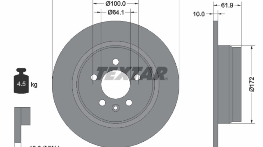 Disc frana puntea spate (92103500 TEXTAR) CHANGAN,MG,MG (NANJING),MG (SAIC),ROEWE (SAIC),ROVER