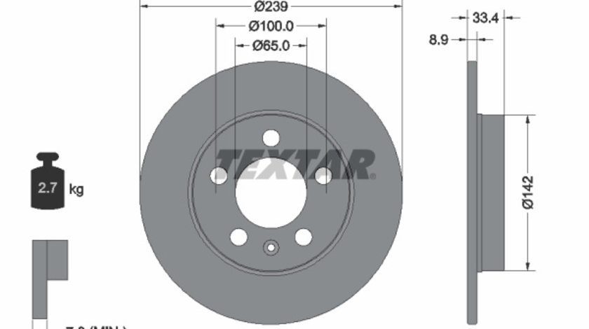 Disc frana puntea spate (92105803 TEXTAR) AUDI,SKODA,VW