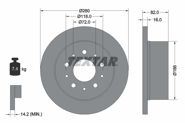 Disc frana puntea spate (92116103 TEXTAR) Citroen,FIAT,PEUGEOT