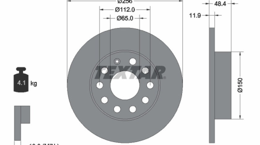 Disc frana puntea spate (92121103 TEXTAR) AUDI,SEAT,SKODA,SKODA (SVW),VW,VW (FAW),VW (SVW)