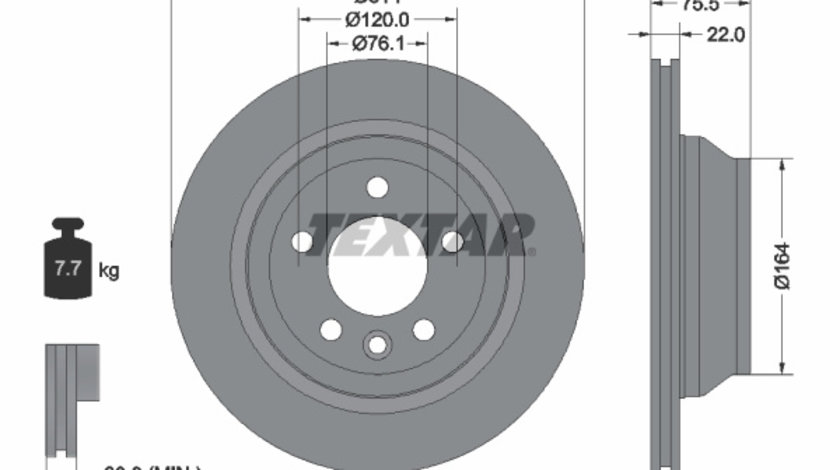 Disc frana puntea spate (92121903 TEXTAR) VW