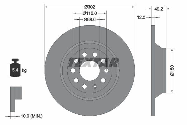 Disc frana puntea spate (92132503 TEXTAR) AUDI,AUDI (FAW),BYD