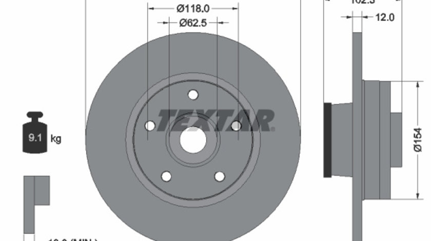 Disc frana puntea spate (92153703 TEXTAR) NISSAN,OPEL,RENAULT,VAUXHALL