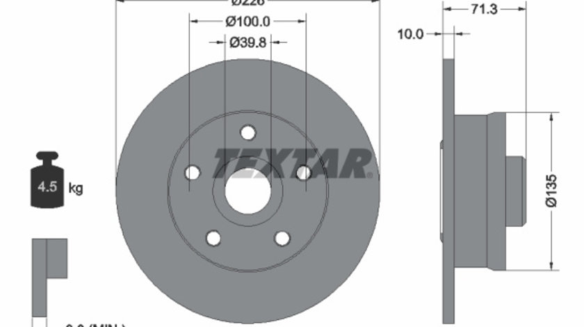 Disc frana puntea spate (92153800 TEXTAR) SEAT,VW