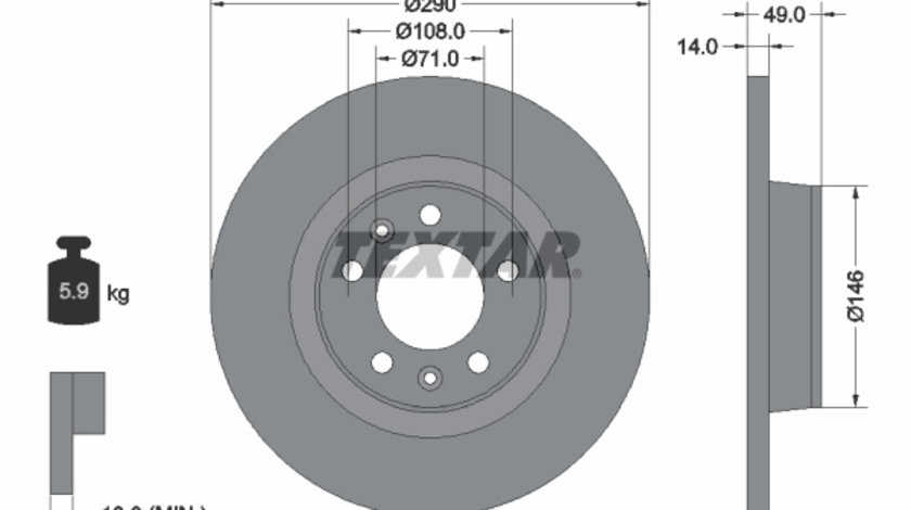 Disc frana puntea spate (92157100 TEXTAR) Citroen,FIAT,PEUGEOT,TOYOTA