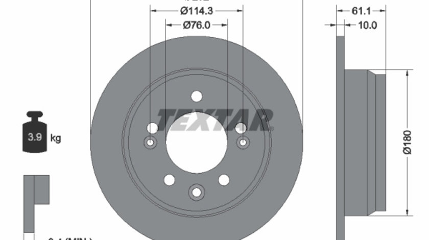 Disc frana puntea spate (92161703 TEXTAR) HYUNDAI,HYUNDAI (BEIJING),KIA,KIA (DYK),SOUEAST