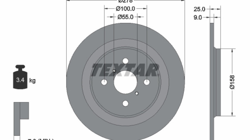 Disc frana puntea spate (92161903 TEXTAR) DAIHATSU,TOYOTA,TOYOTA (FAW)