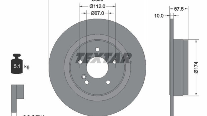 Disc frana puntea spate (92163303 TEXTAR) MERCEDES-BENZ,MERCEDES-BENZ (BBDC)