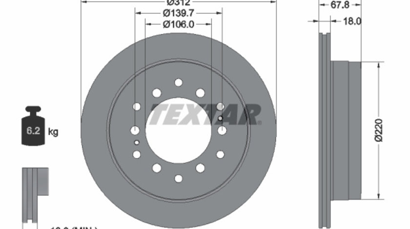 Disc frana puntea spate (92170103 TEXTAR) BAIC WEIWANG,BAW,DONGFENG (DFAC),FODAY,LANDWIND (JMC),LEXUS,TOYOTA,TOYOTA (FAW),XINKAI