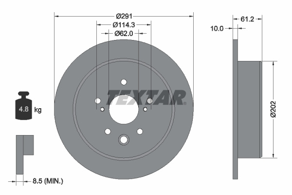 Disc frana puntea spate (92179803 TEXTAR) LEXUS,TOYOTA,TOYOTA (FAW)