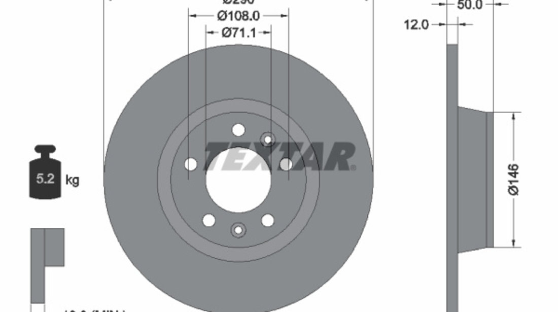 Disc frana puntea spate (92195803 TEXTAR) PEUGEOT