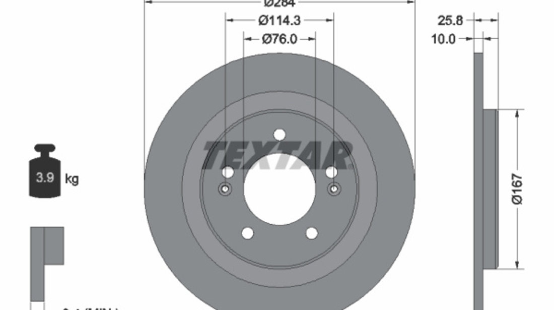 Disc frana puntea spate (92252703 TEXTAR) HYUNDAI,KIA