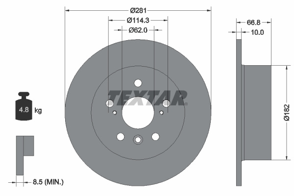 Disc frana puntea spate (92257803 TEXTAR) DAIHATSU,HAWTAI,LEXUS,TOYOTA,TOYOTA (GAC)