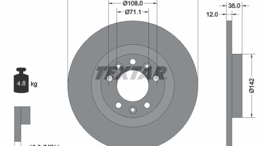 Disc frana puntea spate (92267303 TEXTAR) Citroen,Citroen (DF-PSA),DS,FENGSHEN,FIAT,OPEL,PEUGEOT,PEUGEOT (DF-PSA),TOYOTA,VAUXHALL