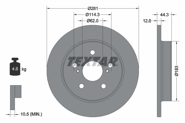 Disc frana puntea spate (92301403 TEXTAR) DAIHATSU,LEXUS,TOYOTA,TOYOTA (FAW),TOYOTA (GAC)