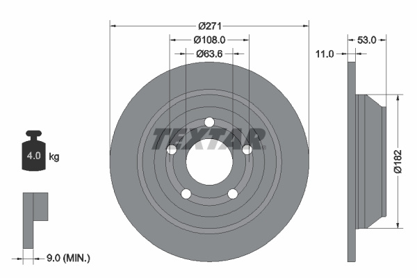 Disc frana puntea spate (92327403 TEXTAR) FORD,FORD AUSTRALIA