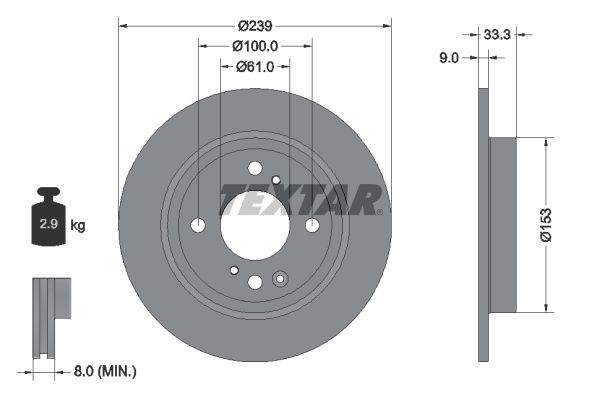 Disc frana puntea spate (92333903 TEXTAR) HONDA