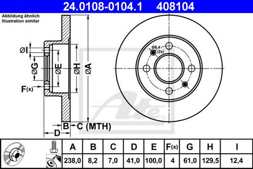 Disc frana RENAULT CLIO I (B/C57, 5/357) (1990 - 1998) ATE 24.0108-0104.1 piesa NOUA