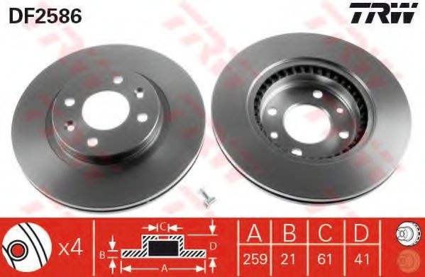 Disc frana RENAULT CLIO I (B/C57, 5/357) (1990 - 1998) TRW DF2586 piesa NOUA