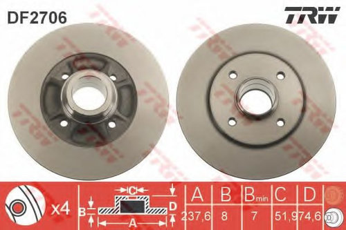 Disc frana RENAULT CLIO I (B/C57, 5/357) (1990 - 1998) TRW DF2706 piesa NOUA