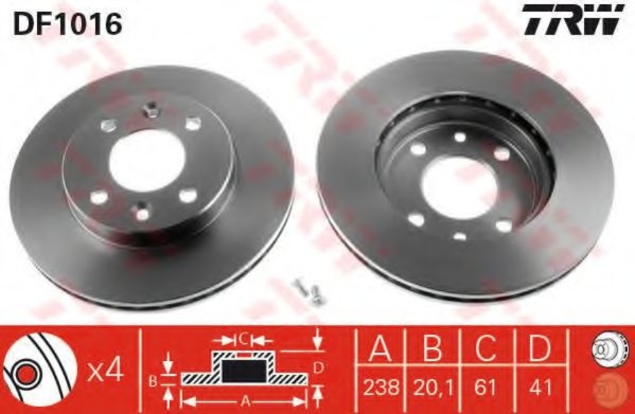 Disc frana RENAULT CLIO II (BB0/1/2, CB0/1/2) (1998 - 2005) TRW DF1016 piesa NOUA