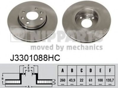 Disc frana RENAULT CLIO III (BR0/1, CR0/1) (2005 - 2012) NIPPARTS J3301088HC piesa NOUA