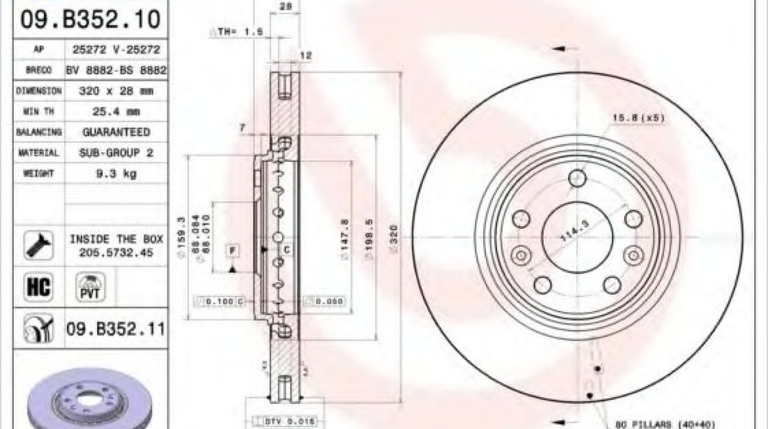 Disc frana RENAULT CLIO IV (2012 - 2016) BREMBO 09.B352.11 piesa NOUA