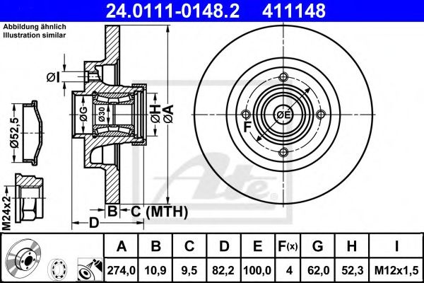 Disc frana RENAULT GRAND SCENIC II (JM0/1) (2004 - 2016) ATE 24.0111-0148.2 piesa NOUA