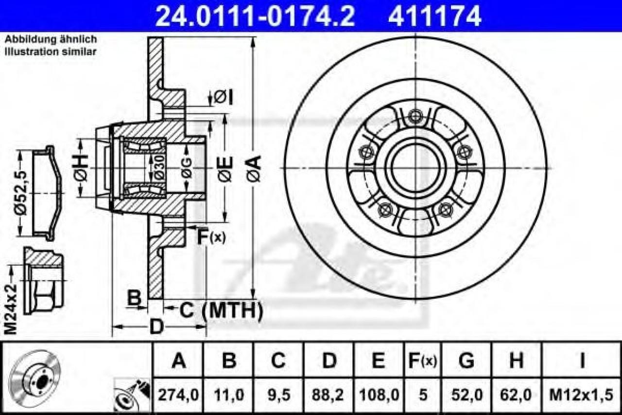 Disc frana RENAULT KANGOO BE BOP (KW0/1) (2009 - 2016) ATE 24.0111-0174.2 piesa NOUA