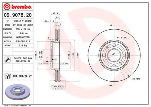 Disc frana RENAULT KANGOO Express (FW0/1) (2008 - 2016) BREMBO 09.9078.20 piesa NOUA