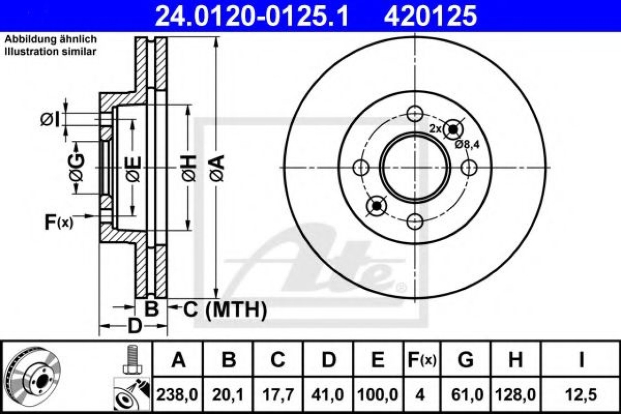 Disc frana RENAULT KANGOO (KC0/1) (1997 - 2007) ATE 24.0120-0125.1 piesa NOUA