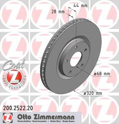 Disc frana RENAULT KOLEOS (HY) (2008 - 2016) ZIMMERMANN 200.2522.20 piesa NOUA