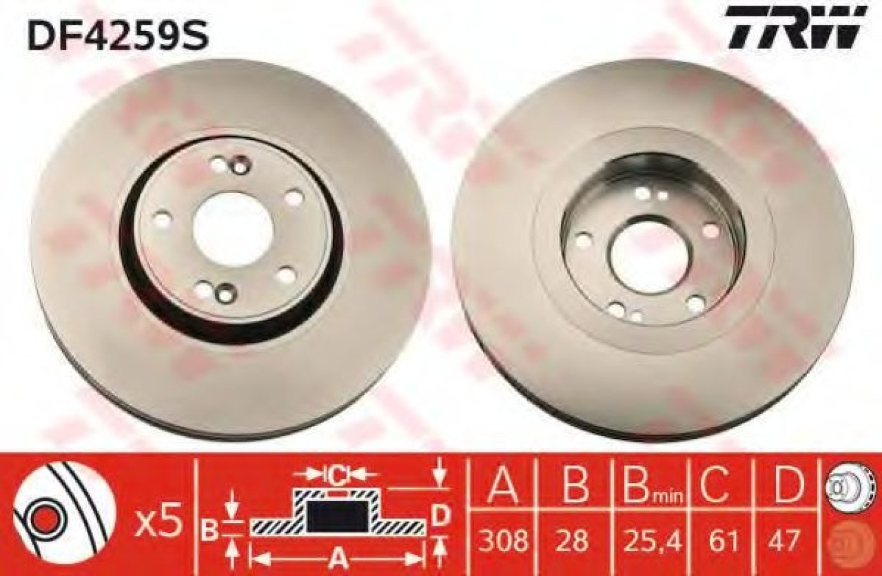 Disc frana RENAULT LAGUNA II (BG0/1) (2001 - 2016) TRW DF4259S piesa NOUA