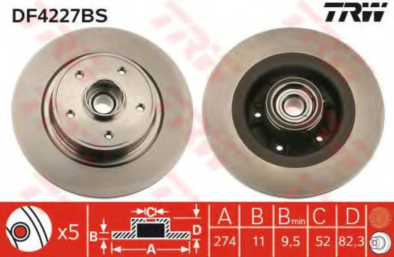 Disc frana RENAULT LAGUNA II Grandtour (KG0/1) (2001 - 2016) TRW DF4227BS piesa NOUA