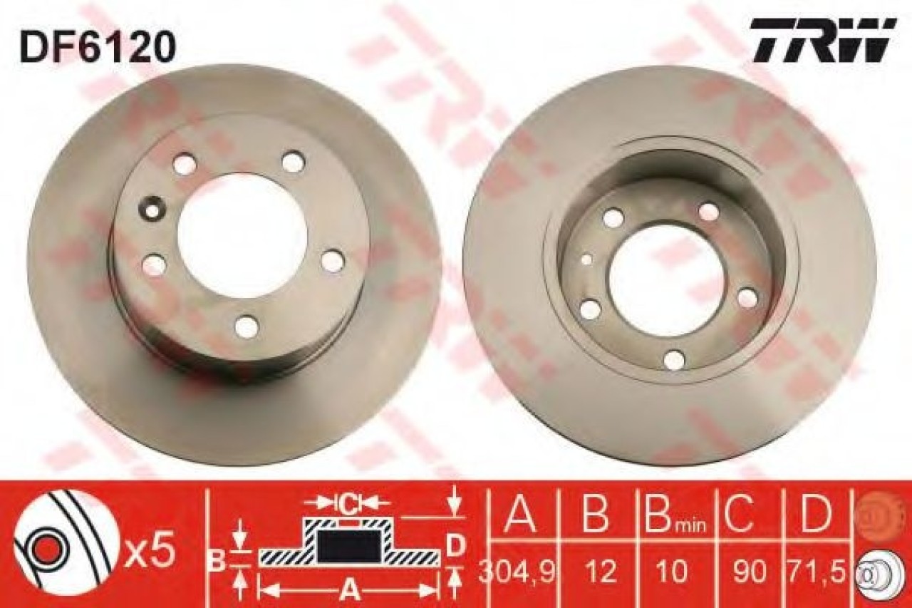 Disc frana RENAULT MASTER III bus (JV) (2011 - 2016) TRW DF6120 piesa NOUA