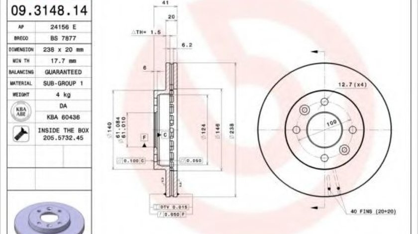 Disc frana RENAULT MEGANE I (BA0/1) (1995 - 2004) BREMBO 09.3148.14 piesa NOUA