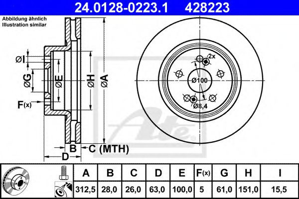 Disc frana RENAULT MEGANE II (BM0/1, CM0/1) (2002 - 2011) ATE 24.0128-0223.1 piesa NOUA