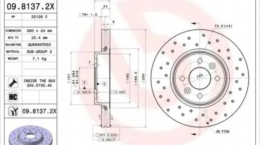 Disc frana RENAULT MEGANE II Limuzina (LM0/1) (2003 - 2016) BREMBO 09.8137.2X piesa NOUA