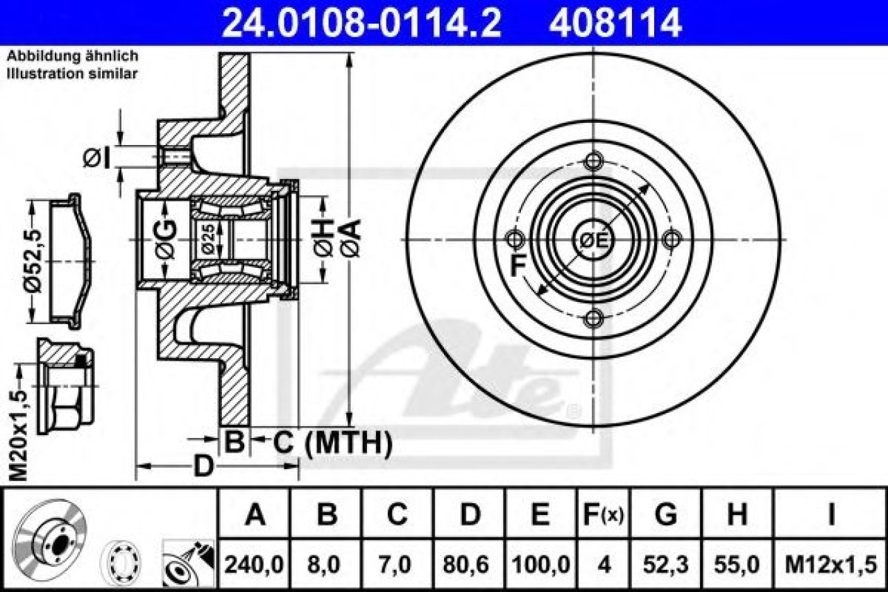 Disc frana RENAULT MODUS / GRAND MODUS (F/JP0) (2004 - 2016) ATE 24.0108-0114.2 piesa NOUA