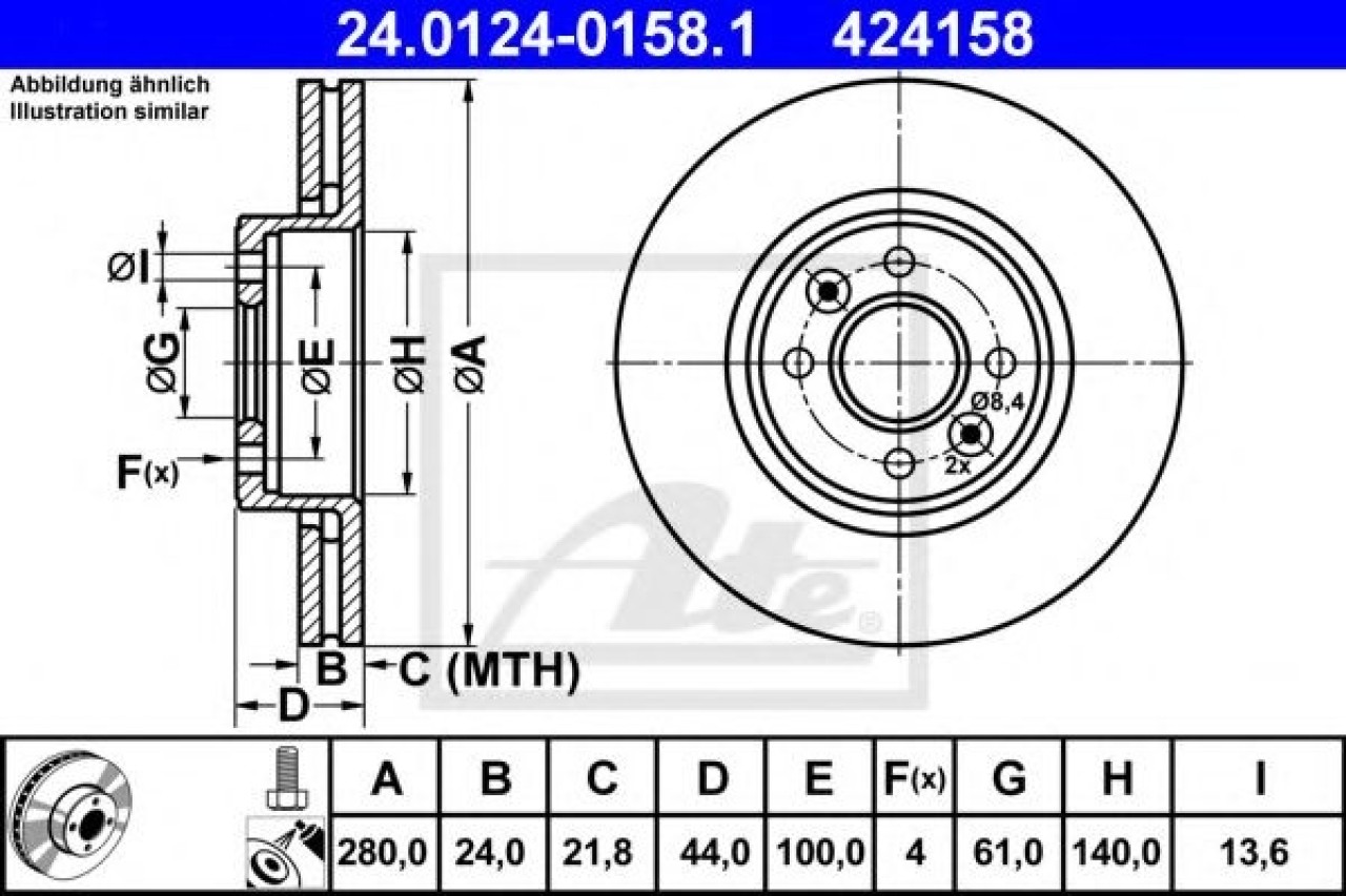 Disc frana RENAULT SCENIC I (JA0/1) (1999 - 2003) ATE 24.0124-0158.1 piesa NOUA