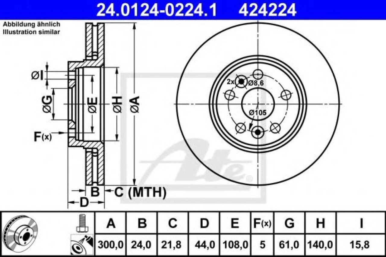 Disc frana RENAULT SCENIC II (JM0/1) (2003 - 2009) ATE 24.0124-0224.1 piesa NOUA