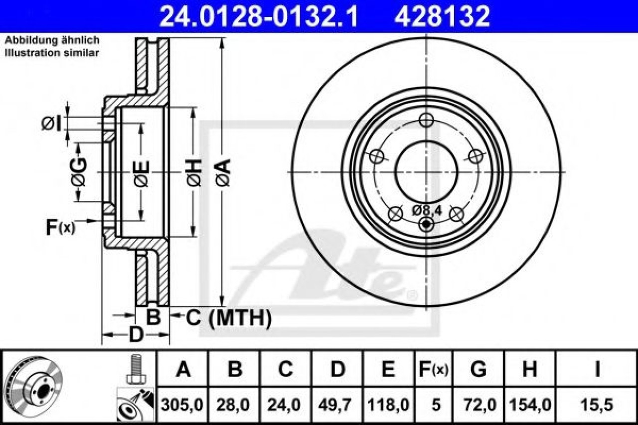 Disc frana RENAULT TRAFIC II platou / sasiu (EL) (2001 - 2014) ATE 24.0128-0132.1 piesa NOUA