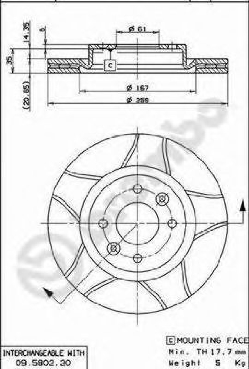 Disc frana RENAULT TWINGO I (C06) (1993 - 2012) BREMBO 09.5802.76 piesa NOUA