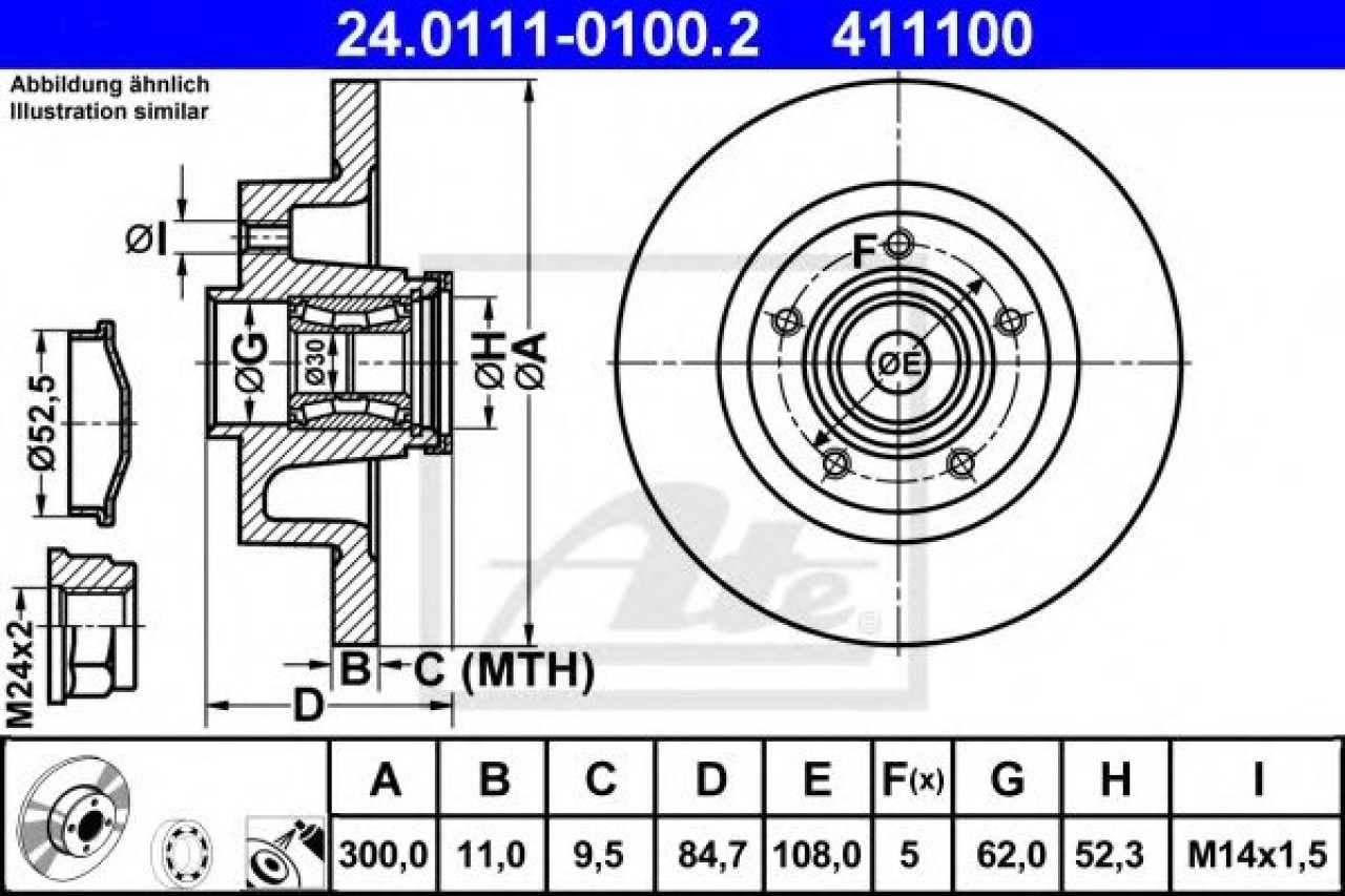 Disc frana RENAULT VEL SATIS (BJ0) (2002 - 2016) ATE 24.0111-0100.2 piesa NOUA