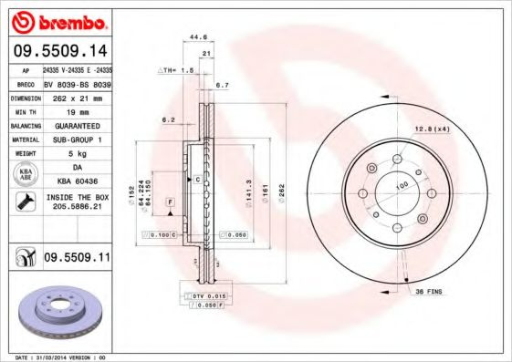 Disc frana ROVER 25 (RF) (1999 - 2005) BREMBO 09.5509.11 piesa NOUA