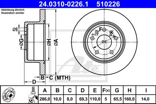 Disc frana SAAB 9-3 Cabriolet (YS3D) (1998 - 2003) ATE 24.0310-0226.1 piesa NOUA