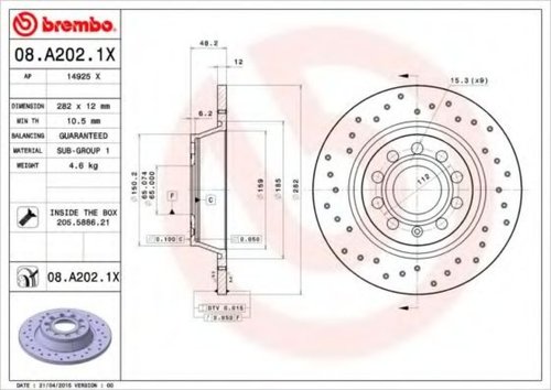 Disc frana SEAT ALTEA (5P1) (2004 - 2016) BREMBO 08.A202.1X piesa NOUA